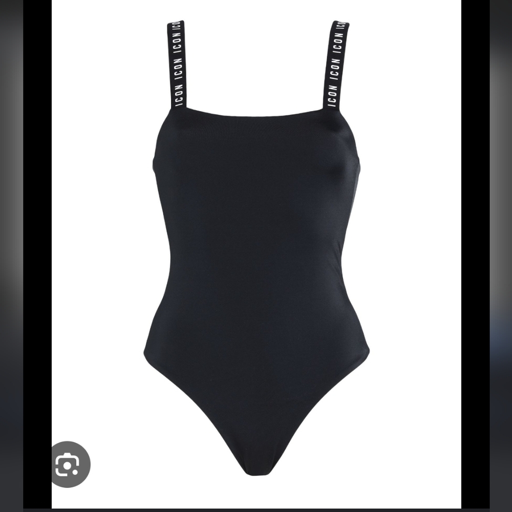 D-squared2 Womans Black Stretch One-piece Swimsuit With Icon Trims NEW w/ Tags